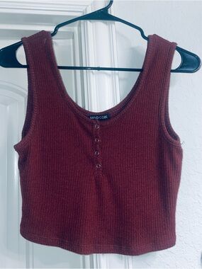 Mind Code Burgundy Ribbed Henley Crop Tank